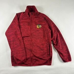NHL Chicago Blackhawks Mens Large Red Space Dye Full Zip Fleece Jacket RN54163